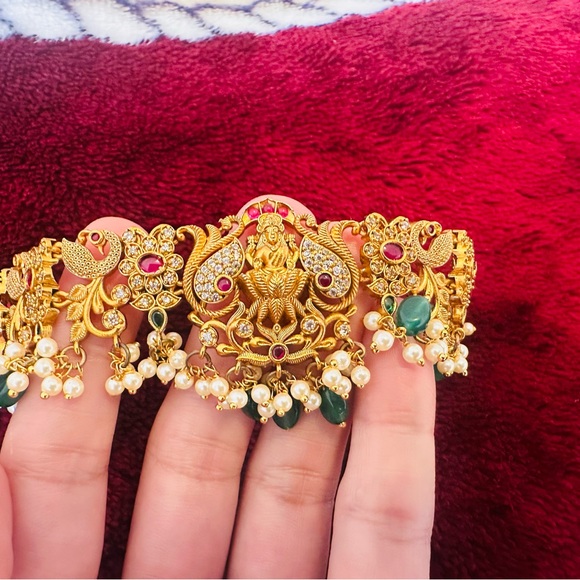 Gold and Green Beaded choker imitation no earring - Picture 2 of 4